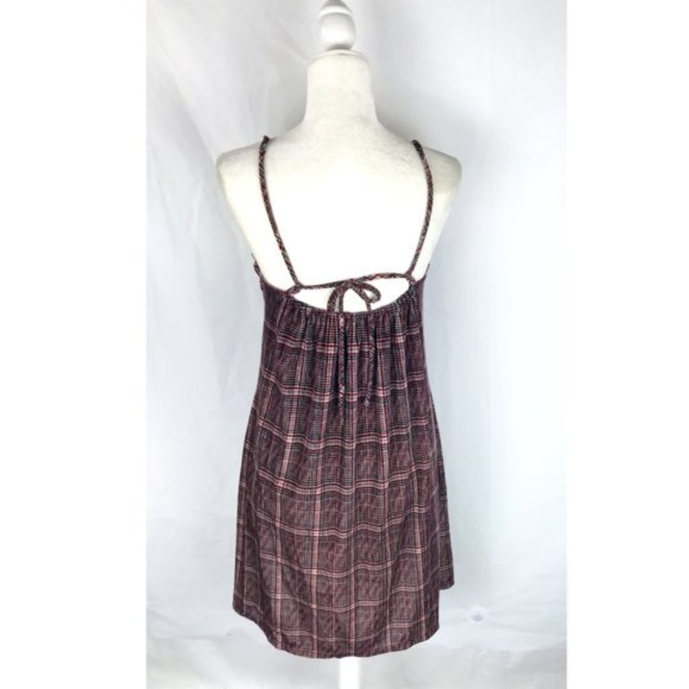 Hummingbird Womens Plaid Stretch Velvet Lace Trim Short Dress Size S - Picture 4 of 7